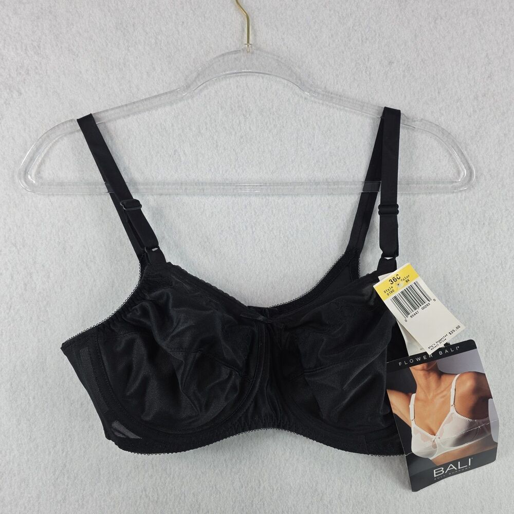Bali Classic Support Flower Underwire Bra Women’s 36C #0180 Black NWT